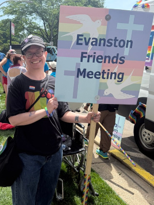 A marcher from the Evanston Friends Meeting